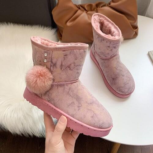 Winter Warm Women Fur Female Shoes Flat Ankle Snow Boots Women 2020 Fashion Black Round Toe Casual Slip on Ladies Boots Hot Sale