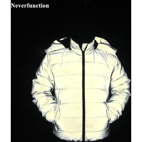 Winter Thick warm men night full reflective Fashion Hooded Parkas Jacket Streetwear Hip hop Casual man Padded Coat Outwear