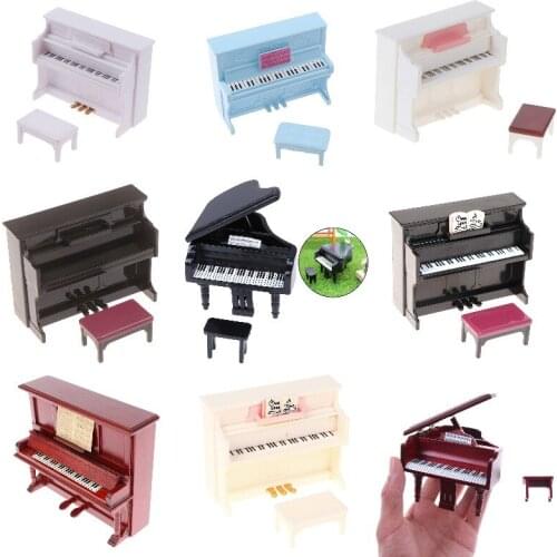 1/12 Dollhouse Mini Piano with Stool Musical Instrument Model for Doll House Accessories Decor Miniature Retro Piano Set