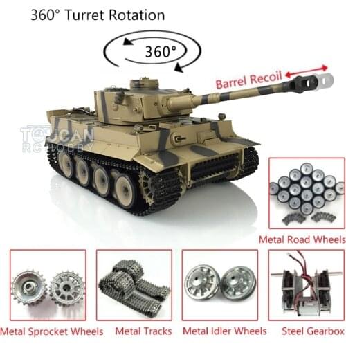 1/16 RC 7.0 Tiger I RTR Heng Long Tank 3818 Barrel Recoil Metal Tracks Wheels TH19109-SMT4