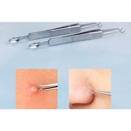 1PC Face Care Double Head Curved Straight Blackhead Tweezers Anti Slip Stainless Steel Acne Tweezers Needle Removal Tool