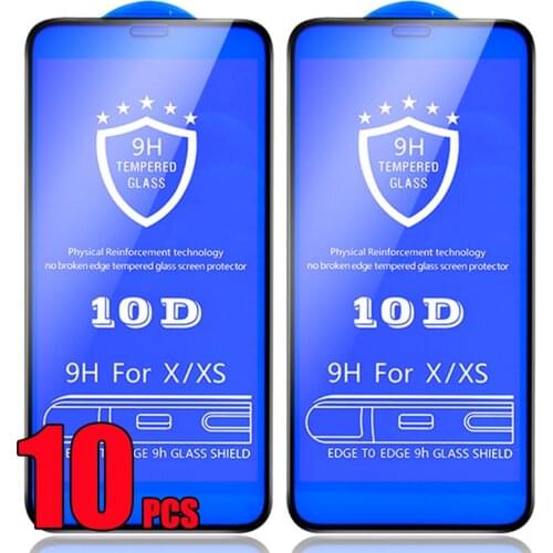 10pcs 10D Tempered Glass Full Glue Coverage Curved Screen Protector Film For iPhone 12 Mini 11 Pro Max XS XR X 8 7 6 Plus SE