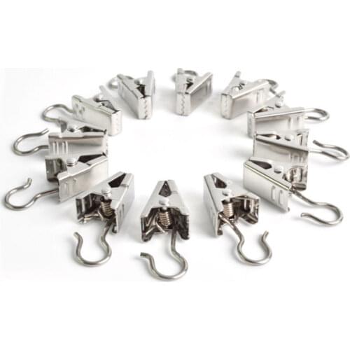 20pcs/pack Curtain Clip Metal Heavy Duty Curtains Clips W Hook Silver Color Hooks for Curtain Hanging Laundry Photos Displaying