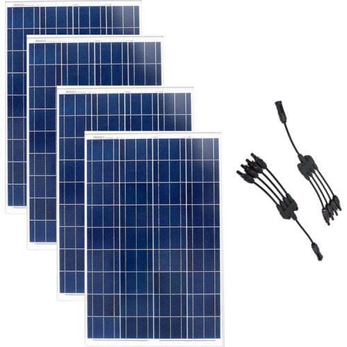 12v 100w Solar Panel 4 Pcs Placas Solares 400 Watt Solar Battery Charger 4 in 1 Y Connector Solar Energy System Car Caravan Car
