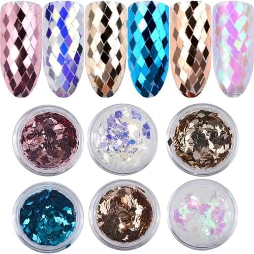 6Pcs Per Lot Holo Diamond Sparkling Nail Sequins Glitters Set 3d Dazzling Charm Nail Tips Accessories Decorations