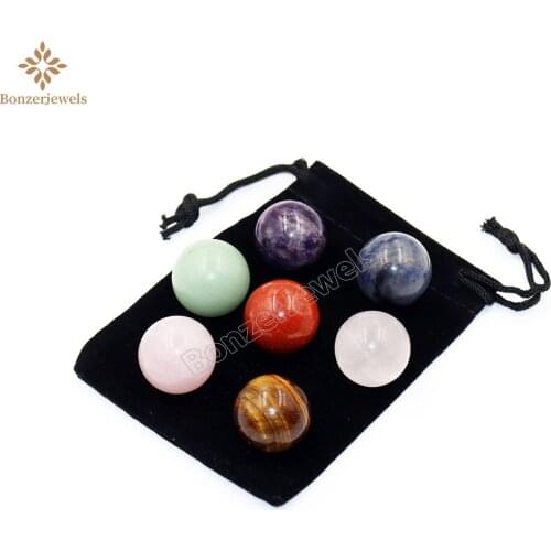 7 PCS Chakras Healing Stones Lapis Lazuli Sphere Balls Round Palm Reiki Clear Crystals Polished Stone Divination 20MM