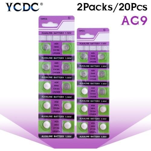YCDC 20Pcs 1.55V Battery AG9 LR936 394 SR936SW 194 V394 Alkaline Button Coin Cell Batteries Single Use for Watch Remote Toy
