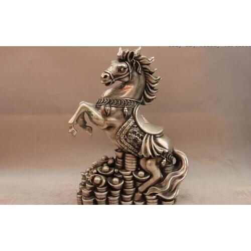 Free Shipping 30cm China White Copper Silver Feng Shui Dragon Yuan Bao Wealth Money Horse Statue off 50