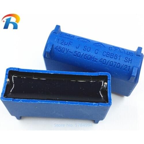 Free shipping 10pcs/lot 100% new blue component CBB61 1.2uF 450VAC Air conditioning fan capacitor start component 50/60Hz