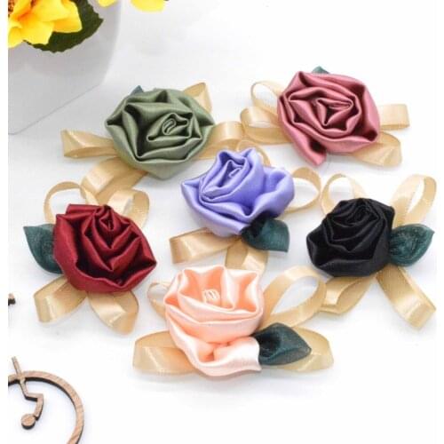 20pcs/lot 6Color Newborn Chic Satin Ribbon Hair Flower For Kids Hair Accessories Artificial Fabric Flowers For Headband