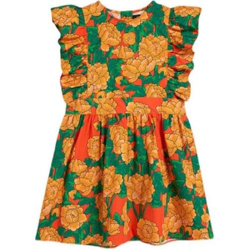 Kids Dress For Girls Summer flying sleeve Printed Cotton Princess Dress Child