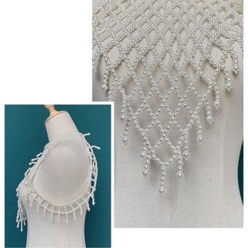 Women Blouse Elegant Faux Pearl Necklace Collar Detachable Beaded False Collars Apparel DIY Craft 066F