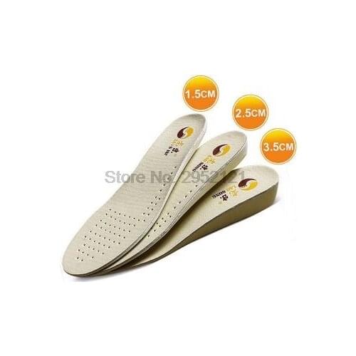 By dhl or ems 100pairs Pig skin Height increase insoles 1.5/2.5/3.5 cm up arch support orthopedic insoles shock absorption new