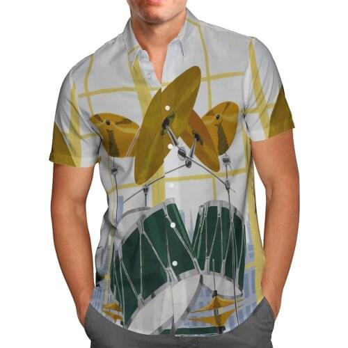 Retro Drum 3D Print Summer Hawaiian Breathable Beach Shirt Fashion Streetwear Short Sleeved Shirt Oversized Tops Blusa Masculina