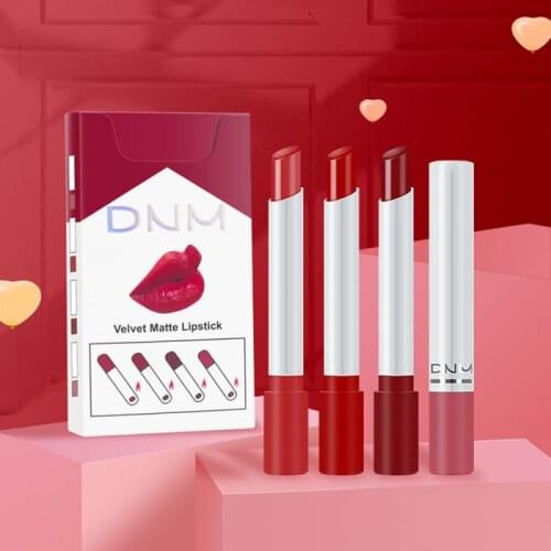 Hot Sale 4Pcs Lip Gloss Set Novel Cigarette Lipstick Matte Long-lasting Color Smoke Tube Shaped Velvet Red Lip Gloss Cosmetics