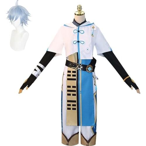 Game Genshin Impact Cosplay Chongyun Costume Chong Yun Christmas Carnival Party Full Set Dress Uniforms Costumes Blue Wig