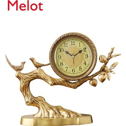 Chinese Brass Clock Ornament Decoration Watch Desktop Craft Platform Watch Household Desk Antique Desk Clock