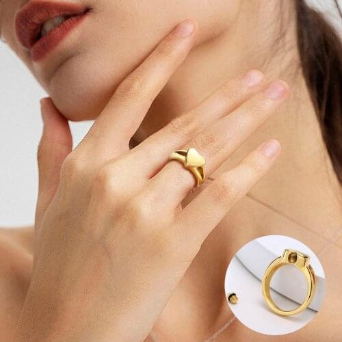 STAINLESS STEEL OPENABLE HEART RING FOR WOMEN LOVE SHAPE FINGER RINGS MEMORIAL GIFTS