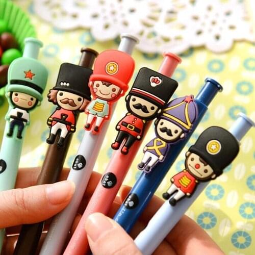 2PC Korea Creative Stationery Cute Soldier Style Gel Pen Creative Press Black Pen Cartoon Signature Pen 0.5mm School Supplies
