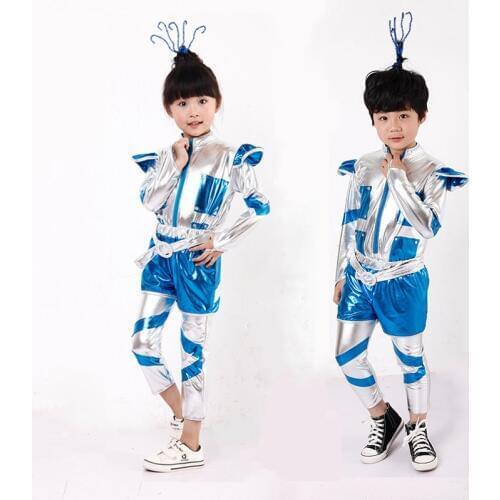 Boy or Girl Space Robot Costume Blue Silver Astronaut Cospaly Performance Stage Dance Show Time Clothing for Kids