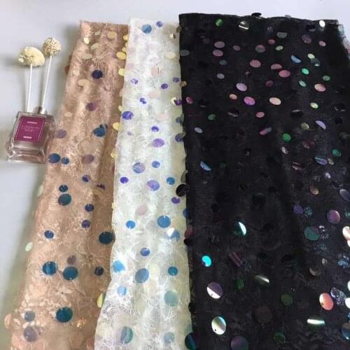 LASUI 3 yards 3 colors High grade multicolor sequin flower embroidery mesh lace fabric Hollow Dance/evening Dress fabric W0099