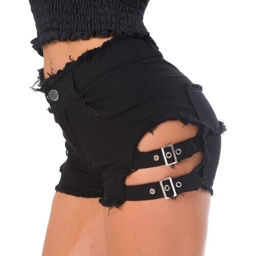 Summer Sexy Women Denim Shorts Hollow Out Bandage Punk Rock High Waist Shorts