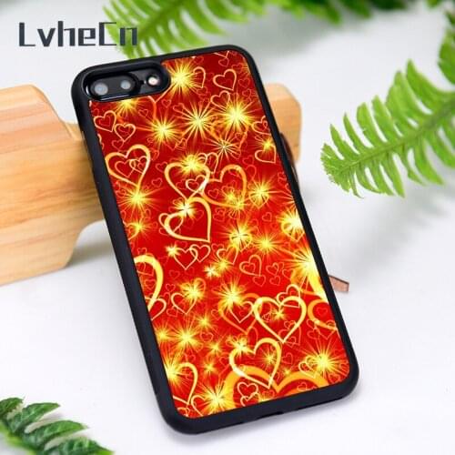 LvheCn Silicone Rubber Phone Case Cover for iPhone 6 6S 7 8 Plus X XS XR 11 12 Mini Pro Max Sparkly Gold And Red Love Hearts