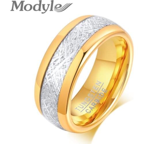 Modyle Fashion 8MM Men 100% Tungsten Carbide Ring Punk Vintage Gold Silver Color Carbon Fibre Ring For Men Wedding Jewelry Gifts