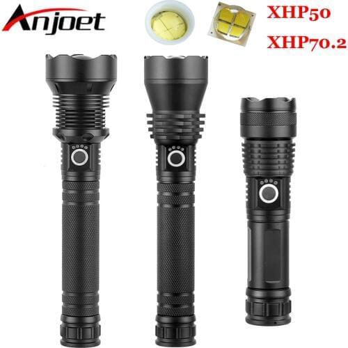 Anjoet XHP70.2 powerful led flashlight usb Zoom Tactical torch xhp50 18650 or 26650 Rechargeable battery hand light Camping