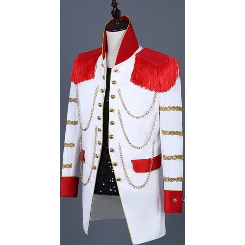 Direct deal Tide red Tassels Long Blazers Mens Slim jacket Tide Male Singer Star Nightclub Concert Costume Host Overcoat