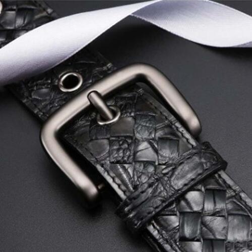 LLINSHE Leather belt men leather woven belt buckle business youth leisure trend alligator leather authentic belt men