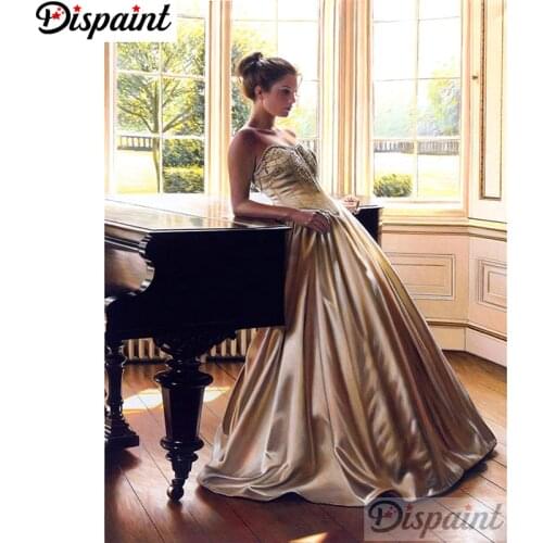 Dispaint Full Square/Round Drill 5D DIY Diamond Painting "Girl piano" Embroidery Cross Stitch 3D Home Decor A10845