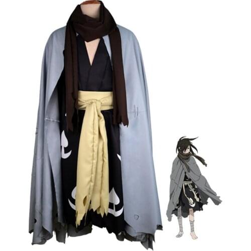 2019 New Fashion Anime Dororo Cosplay Costume Hyakkimaru Kimono Cosplay Costume Halloween Cloak+Kimono+Scarf Full Set Wig