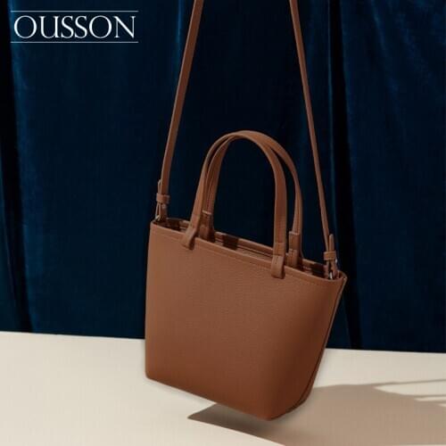 OUSSON Fashion, leisure, light and versatile one-shoulder messenger portable litchi textured top layer leather tote bag