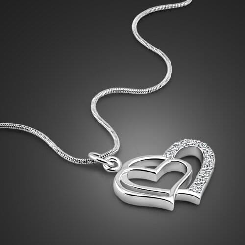 New Trendy Elegant Women 100% 925 Sterling Silver Zircon Heart Necklaces Luck Pendant Fashion Accessories Fine Jewelry