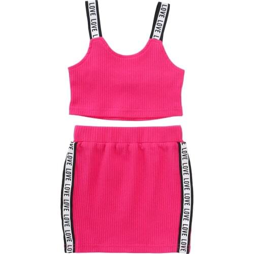 1-6Y Summer Fashion Infant Baby Girls Clothes Sets Love Letter Sleeveless Knit Solid Vest Tops Mini Skirts Rose Red Outfits