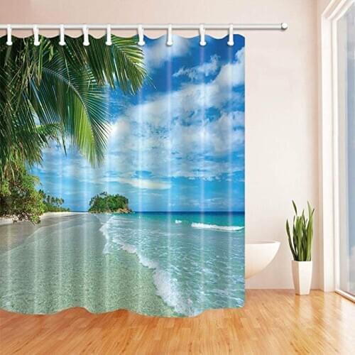 Beach palm tree shower curtain bathroom Durable Fabric Mildew Bathroom Accessories Creative with 12 Hooks 180X180CM
