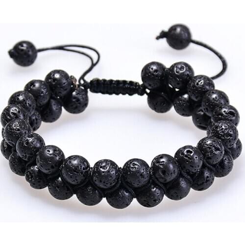 8 MM Natural Stone Onyx Lava Colorful Chakra Double Row Energy Adjustable Weave Bracelet Nylon Rope Handmade For Woman Man