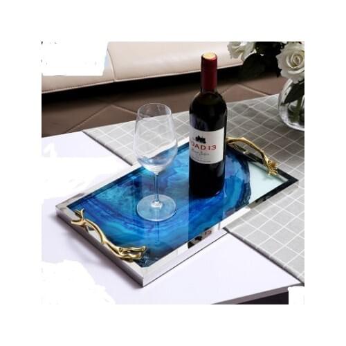 Nordic Light luxury blue agate tray ornament trays decorative home furnishing metal ornament Dining room table storage tray