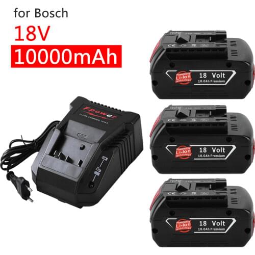 New for Bosch Drill 18V 10000mAh Li-ion Replacement Battery for BAT609, BAT609G, BAT618, BAT618G, BAT614, 2607336236 Charger