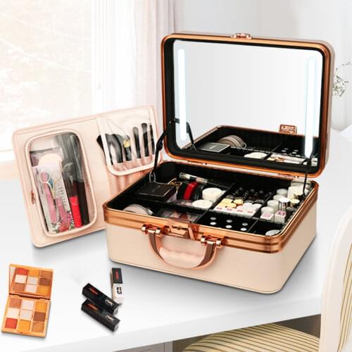 LED makeup case Fashion Portable makeup bag Large capacity Storage boxes make up bag Waterproof cosmetic bag box Makeup purse