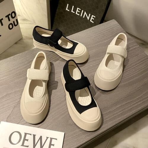 Woman Spring Autumn Retro Mary Janes Women Thick Bottom Shoes Ladies Casual Shoes Solid Color Canvas Shoes