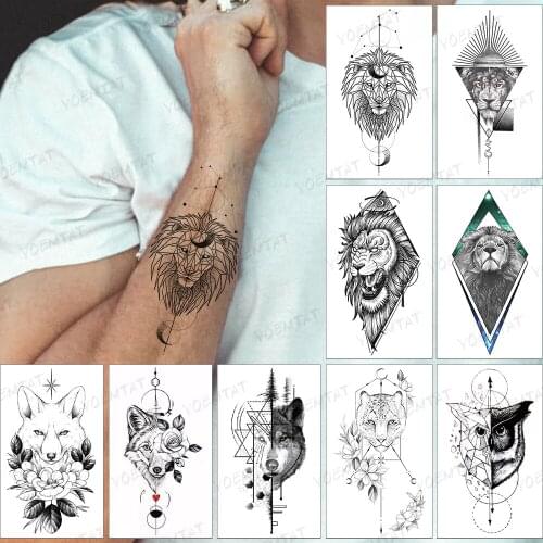 Waterproof Temporary Tattoo Sticker Geometric Linear Dot Lion Moon Tattoo Realistic Body Art Tattoo Man Woman Child Tattoo