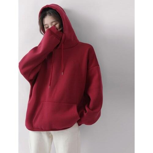 Womans Sweatshirts Solid 3 Colors Korean Female Hooded Pullovers 2021 autumn Cotton Warm Oversized Hoodies Women