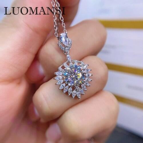 Luomansi Super Flash Real 2CT 8*8MM Moissanite Pendant Necklace S925 Sterling Silver Womens Wedding Party Fine Jewelry