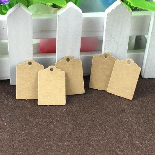 100pcs 3*2cm Brown Kraft Paper Gift Tag Lace Scallop Head Label Luggage Wedding Note Blank price Hang tags Kraft Gift Hang tag