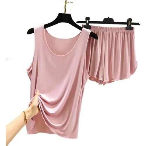 1911d-9Women Pajamas SuitsLoose Sling Shorts For Lady Sets Sleepwear Summer Loose Casual Nightgown Solid Color Female Homewear
