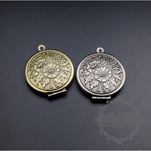 27mm vintage style antiqued silver,bronze brass flower photo locket pendant charm DIY supplies 1111068
