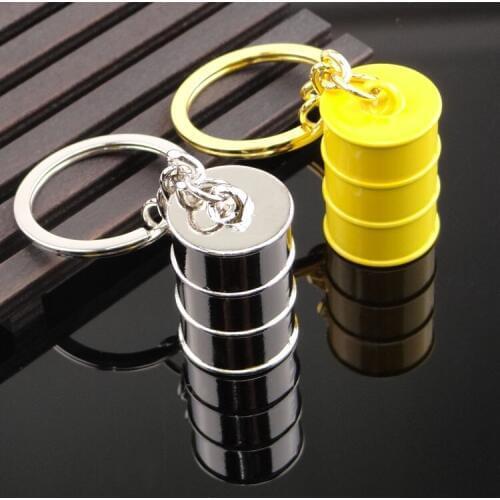 3D simulation mini oil barrel key buckle auto parts metal piston tank key ring pendant