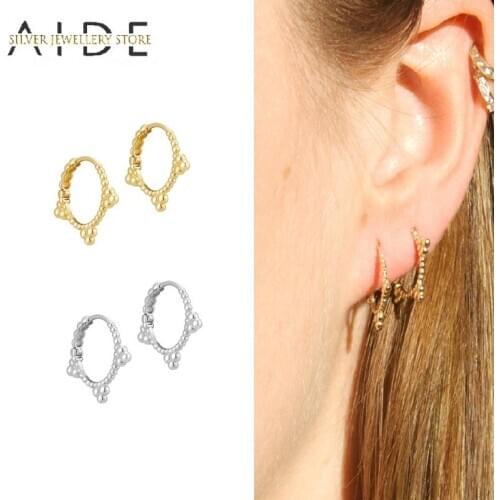 AIDE 925 Sterling Silver Small Beads Stacked Hoop Earrings For Women Exquisite INS Glossy Pierced Earings Fine Jewelry kolczyki